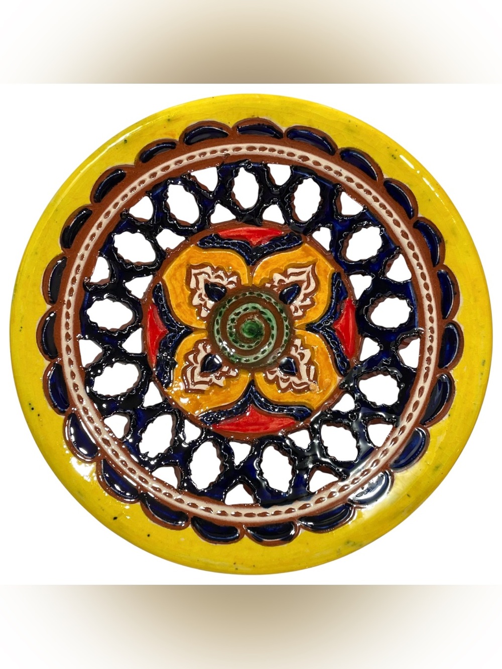 Vintage 1970s Tito Ubeda Spain Reticulated Clay Pottery Lattice Decorative Plate